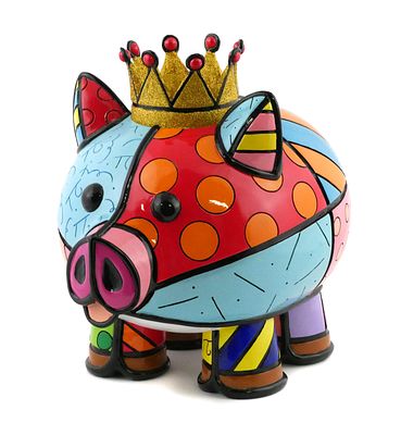 ROMERO BRITTO "Royalty" Pig Sculpture. Colorful and whimsical resin sculpture by Brazilian pop