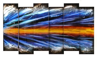 CHRIS DERUBEIS Abstract Metal Mixed Media. Large artwork comprised of 6 metal panels each