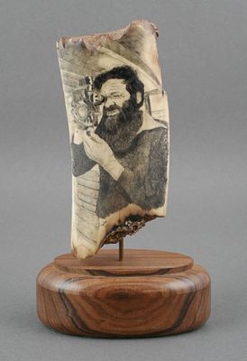 JOHN LEE Scrimshaw Sailor with Sextant. Highly detailed scene depicting a mariner navigating