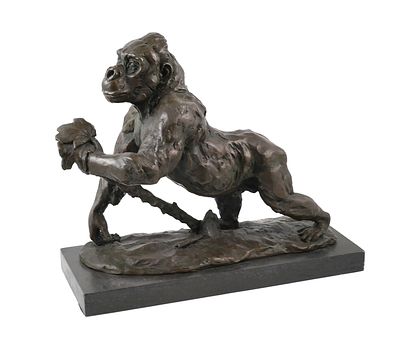 REMBRANDT BUGATTI Bronze Gorilla. Bronze sculpture of a gorilla with a branch, in the style of