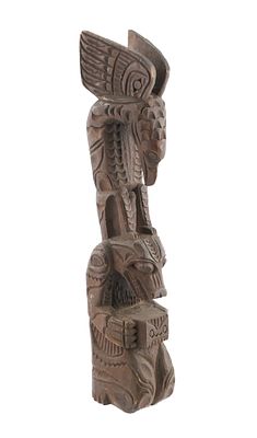 NOOTKA Pacific Northwest Cedar Totem 20". Hand-carved Northwest Coast-style totem depicting an