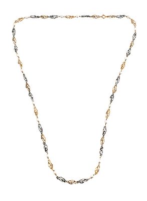 18K Gold, Sterling & Pearl Necklace, 30". Contemporary artisan OOAK necklace featuring