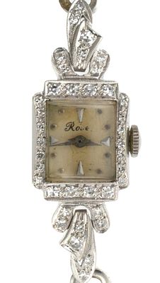 14K White Gold Diamond Ladies Watch. Vintage women's wristwatch in 14K white gold, set with a