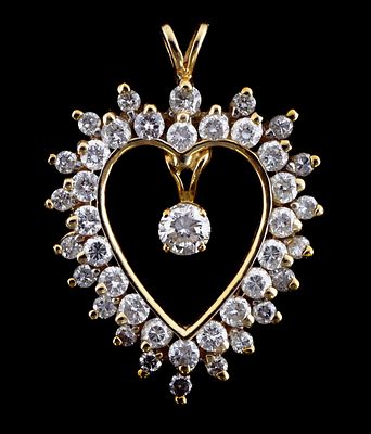 14K Gold Diamond Large Heart Pendant. 14 karat yellow gold and diamond pendant on a 14k yg
