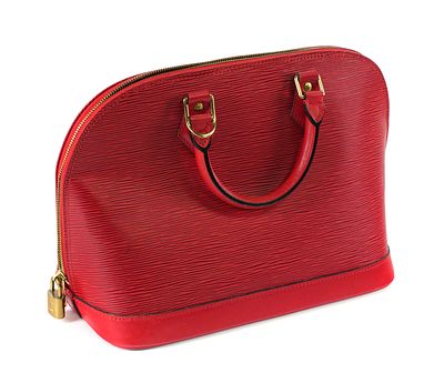 LOUIS VUITTON Alma PM Handbag. LV structured handled purse with original adjustable matching 