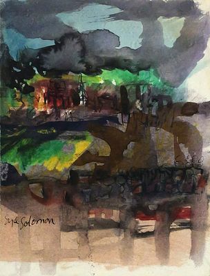 SYD SOLOMON Gouache Abstract Landscape. Watercolor/gouache on paper by Solomon (American 