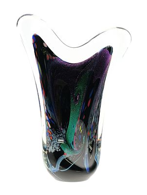 ROLLIN KARG Abstract Art Glass Sculpture. Large contemporary art glass vase by American glass 