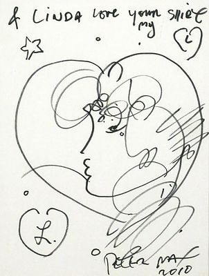 PETER MAX, Original signed Drawing. Marker on paper drawing of a heart with a profile of a face 