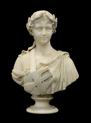 Carved Classical Female Marble Bust. Carved marble bust of a Muse, or classical woman, possibly 