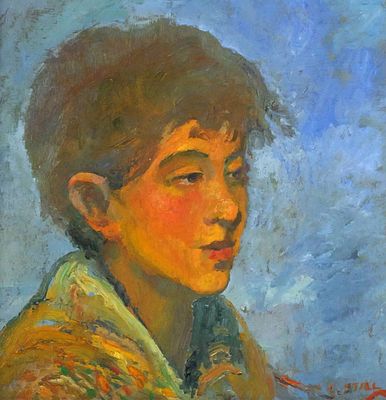 CHRISTOPHER STILL, O/B, Portrait of a Boy. Early oil on board painting by Christopher Still 