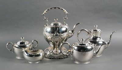 Whiting Louis XV Sterling Tea & Coffee Set. Whiting sterling silver coffee and tea service in 