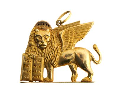 18K Gold Winged Lion of St. Mark Pendant. 18K yellow gold necklace pendant depicting the Winged 