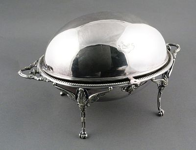 Henry Stratford Silverplate Revolving Dome Dish. Antique silver-plated revolving dome serving or 