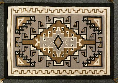 Two Grey Hills Rug by Mary Redhouse. Handwoven wool rug in the traditional Two Grey Hills 