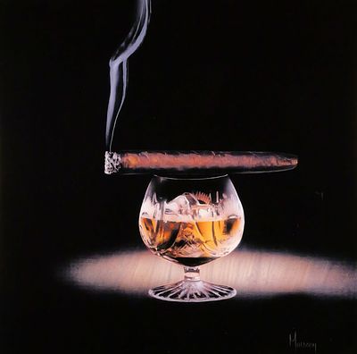 STEPHEN MULDOON, Giclee on Aluminum. Titled "Gentlemen's Agreement" -- depicts a whiskey and a 