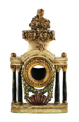 Antique French Pocket Watch Stand. Empire style polychrome and giltwood pocket watch holder. 