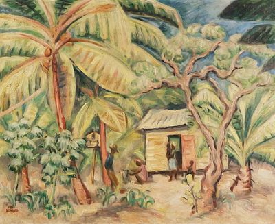 PAUL ROHLAND, Puerto Rican Home Painting. Vintage Puerto Rico scene oil on canvas by Paul Herman 