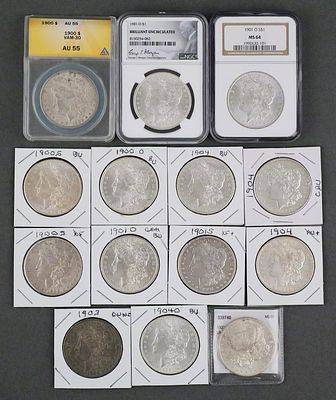 (14) Morgan Silver Dollars. 14 Morgan silver dollars, dates include 1900, 1901, 1902, 1903 
