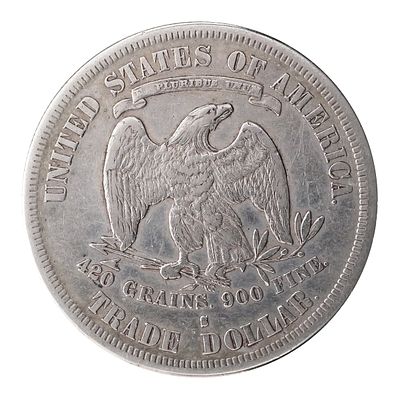 1877-S Silver Trade Dollar. U.S. Trade Dollar dated 1877 with S mintmark. Silver content 90 