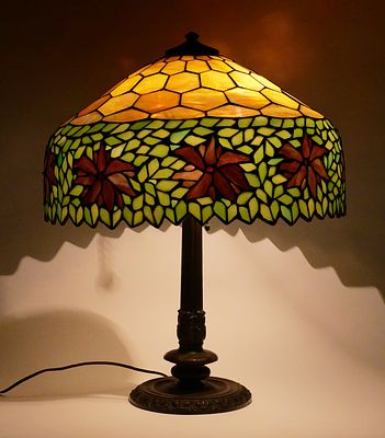 Antique HANDEL Lamp, Signed Base & Shade. Vintage stained glass table lamp, Handel signed base. 