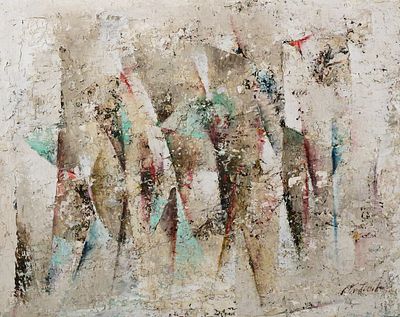 SAWASDI TANTISUK Abstract Painting. Thick impasto paint on canvas of abstract composition by 