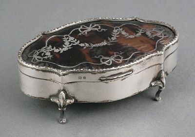 Birmingham Sterling Tortoise Shell Box 1909. Antique Henry Matthews English sterling silver 