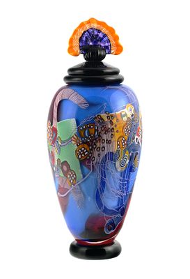 WES HUNTING Art Glass Lidded Vase. Art glass by Wes Hunting (American, 20th/21st century). 