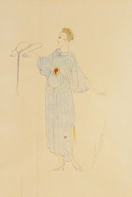 ERTE Costume Design Original Drawing. Original sketch by Romain de Tirtoff, aka Erte 