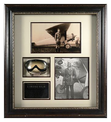 CHARLES LINDBERGH Signed Goggles, COA. Charles Lindbergh signed goggles collage with COA. The 