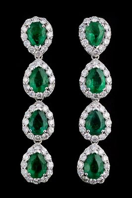 Platinum Emerald Diamond Dangle Earrings. One polished, stamped, and tested pair of platinum 