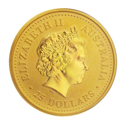 2000 Australia Gold Coin, 1/4 ounce $25. Quarter-ounce Australian dragon .9999 gold proof coin. 