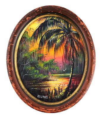 ROBERT LEWIS Highwaymen Landscape Painting. Oil on artist board by Florida Highwaymen painter 