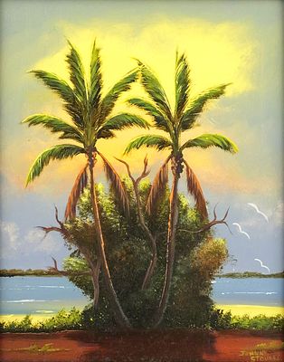 JOHNNY STOVALL Highwaymen Landscape Painting. Oil on artist board by Florida Highwaymen painter 