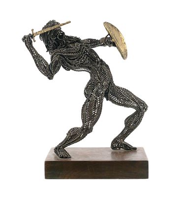 BOB & TOM BENNETT Wire Sculpture Warrior. Vintage Wire Sculpture of a Fighting Warrior Gaul or 