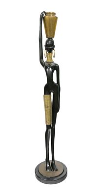 HAGENAUER Bronze Ndebele African Woman Statue. Lifesize Ndebele African woman painted bronze 