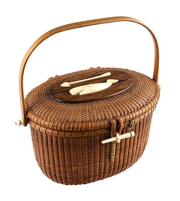 Stephen Gibbs Nantucket Basket w 1962 Letter. A most remarkable example of Nantucket basketry by 