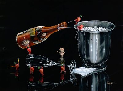 MICHAEL GODARD Perfect Pour Giclee. Large giclee on canvas of a work titled "Prepare the Perfect 