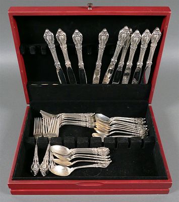 45pc Lunt Eloquence Sterling Silver Flatware. Five-piece service for nine (five each knives 