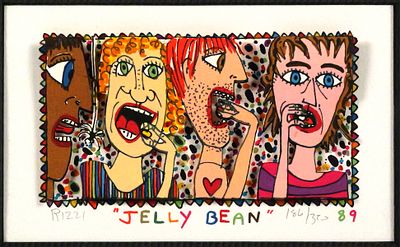 JAMES RIZZI 3D Collage Lithograph, Jelly Bean. 3-D cut out lithograph collage titled "Jelly 