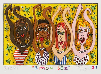JAMES RIZZI 3D Collage Lithograph, Simon Sez. 3-D cut out lithograph collage titled "Simon Sez" 