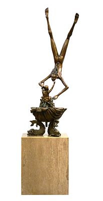 PAPO COBIAN, Bronze Nude Woman Fountain. Large bronze figural group depicting a nude woman 