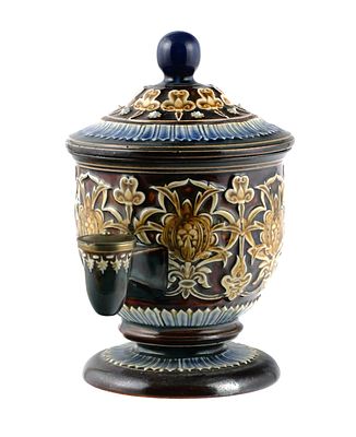 1890s DOULTON LAMBETH Isobath Inkwell. Scarce Doulton Lambeth Isobath inkwell for De La Rue 