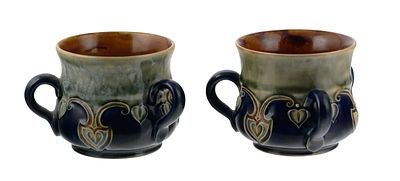 Pair Royal Doulton Maud Bowden 3 Handle Mugs. Pair of Royal Doulton Maud Bowden Art Nouveau 3 