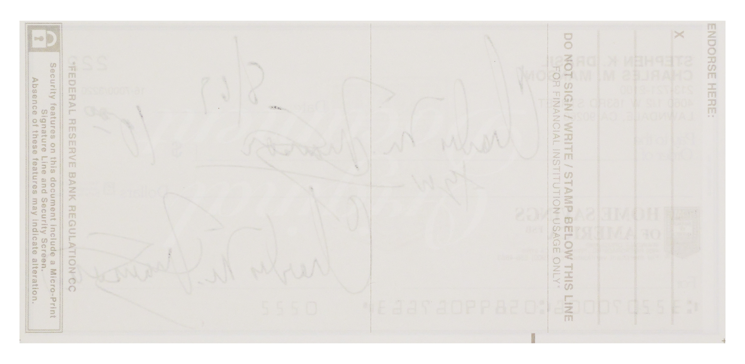 CHARLES MANSON Signed Check