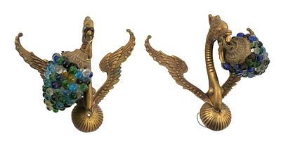 Pair Italian-Style Gilt Brass Glass Grape Sconces. Pair of mid-century Italian-style gilt brass 