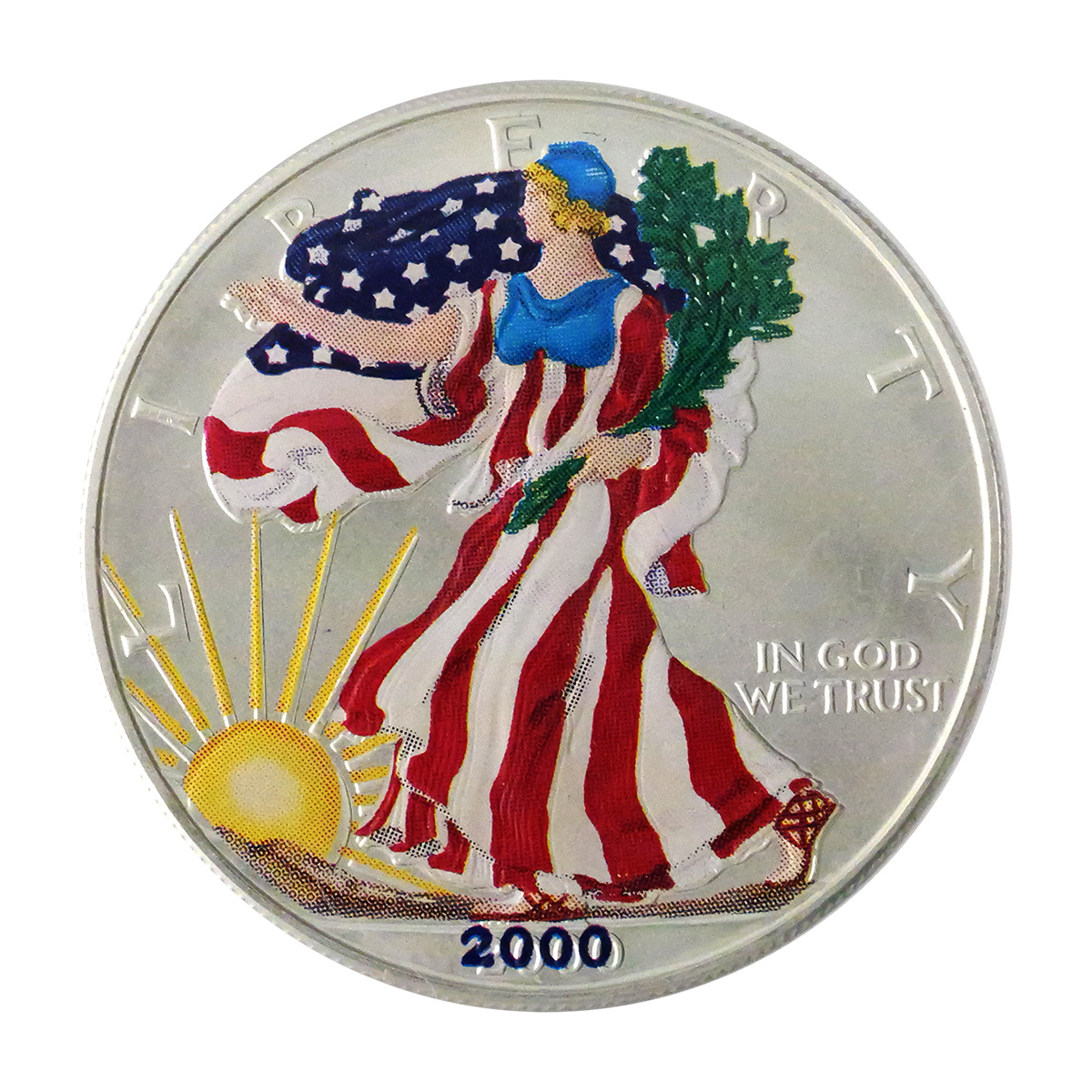 (5) 2000 American Eagle Silver Dollars in Color