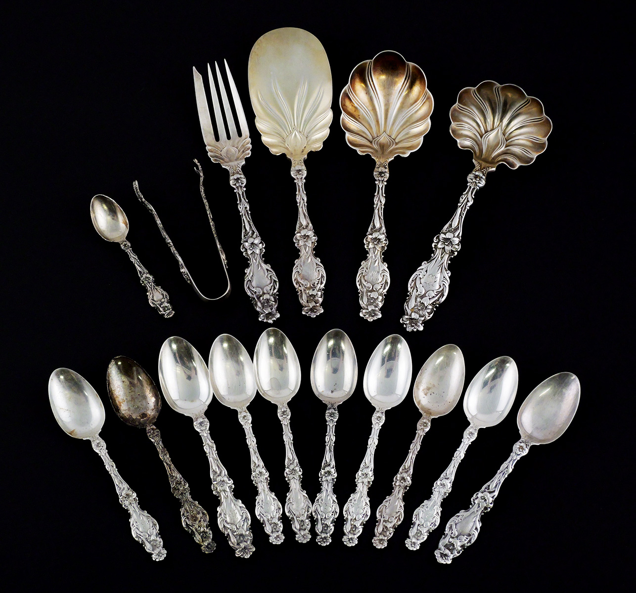 (16) Whiting 1902 Lily Sterling Silver Flatware