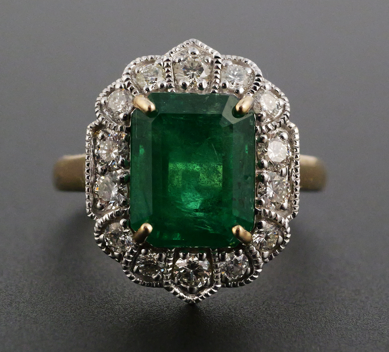 14K Two-Tone Gold Emerald Diamond Ring