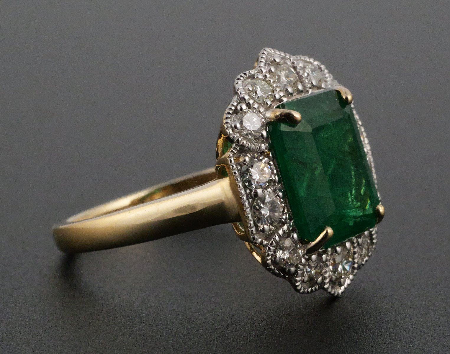 14K Two-Tone Gold Emerald Diamond Ring