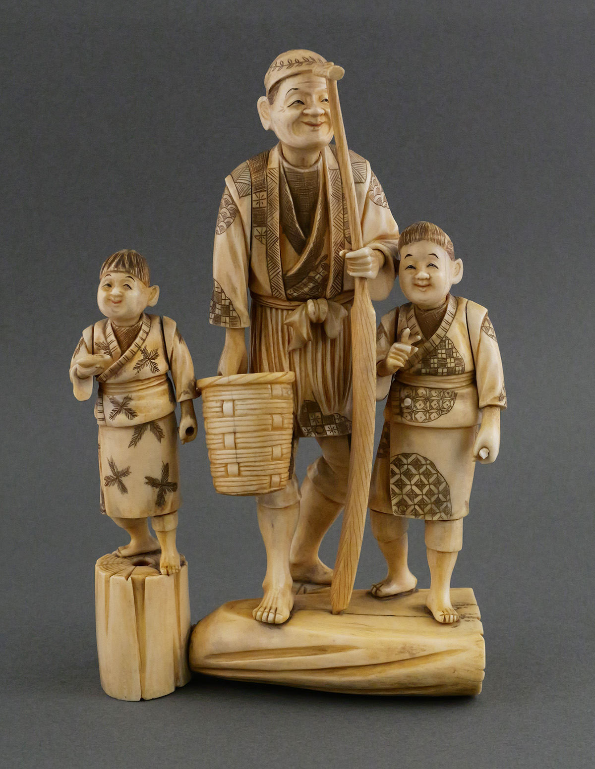 Antique Ivory Okimono Signed Sculpture